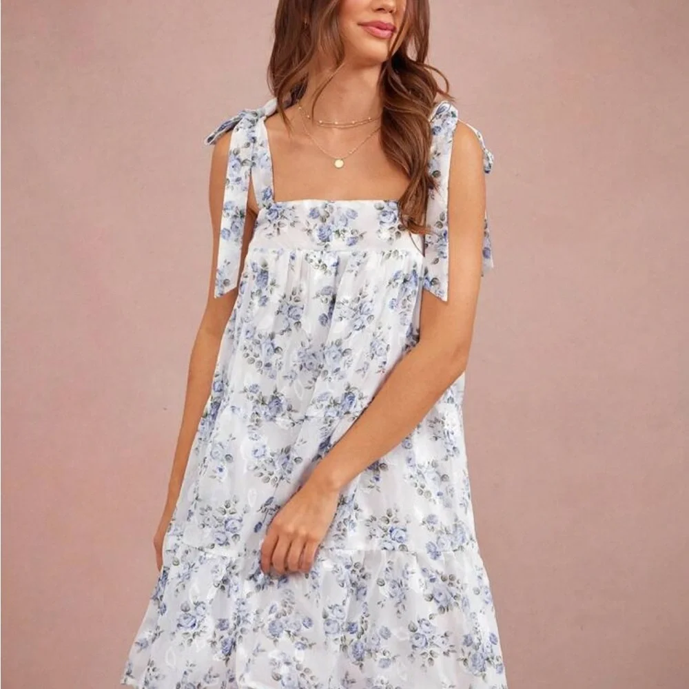 Floral Blue and White Women's Dress - Picture 1 of 2